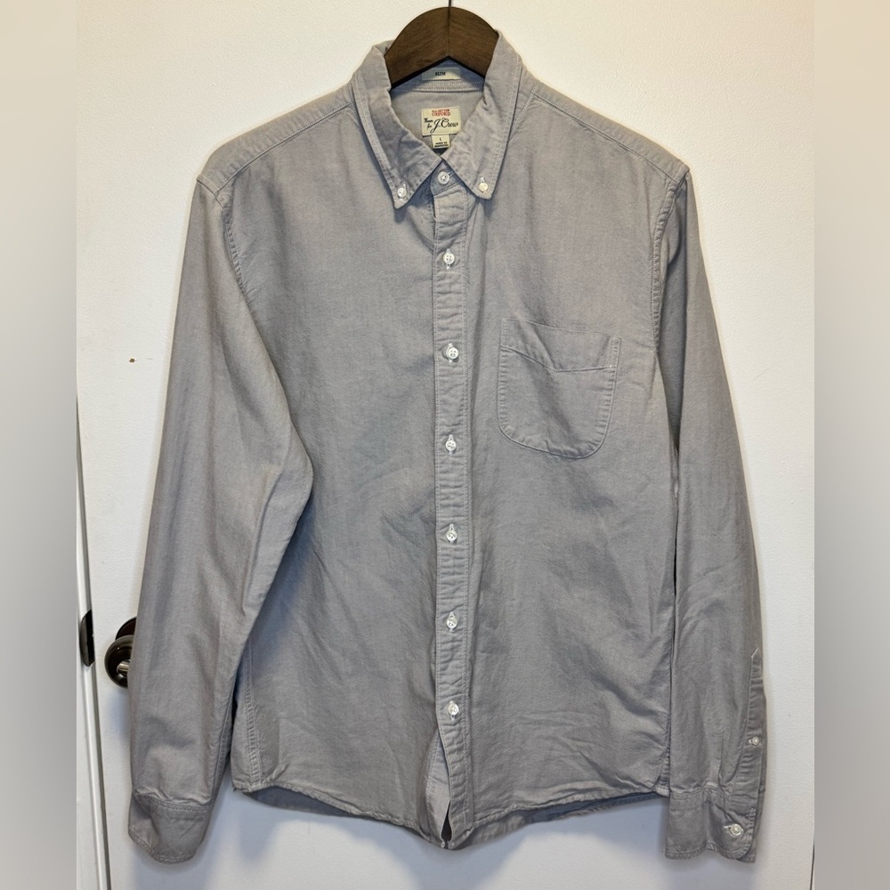 J. Crew Men’s Light Gray Button-Down Oxford All Cotton Shirt Size Large